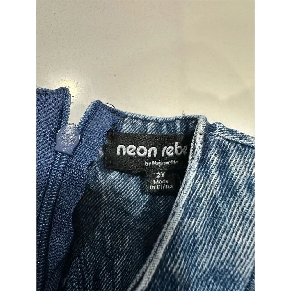 Maisonette Girls Acid Wash‎ Denim Dress 2T Flutter Sleeve Ruffle